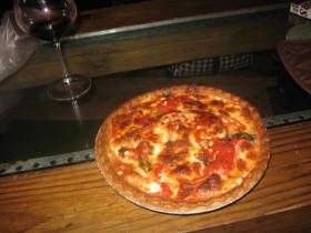 finished tomato basil and mozzarella pie